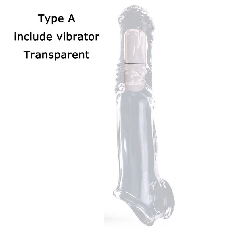 Crazy Horse Transparent Vibrating TPE 100% Waterproof Penis Sleeve Extender for Men Couple Bigger Adult Products Masculine