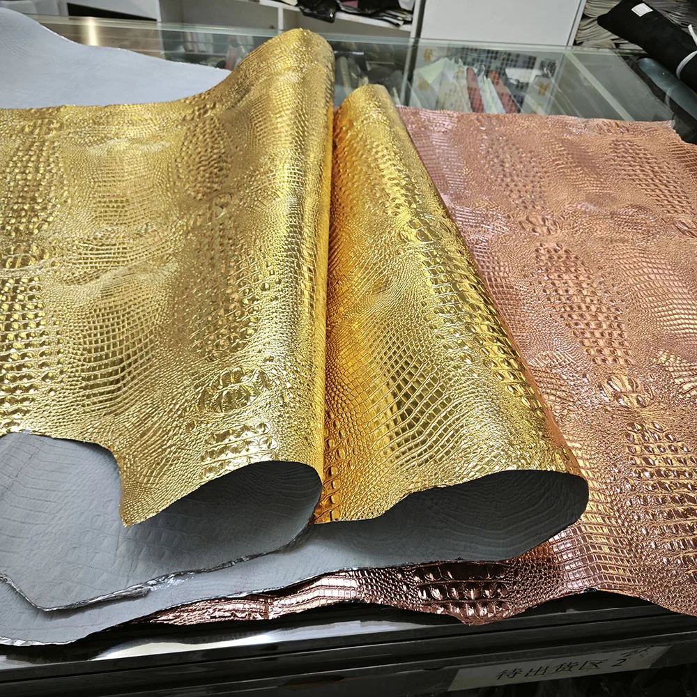 Metallic Genuine crocodile Embossed Leather alligator Pattern Cow Skin ...