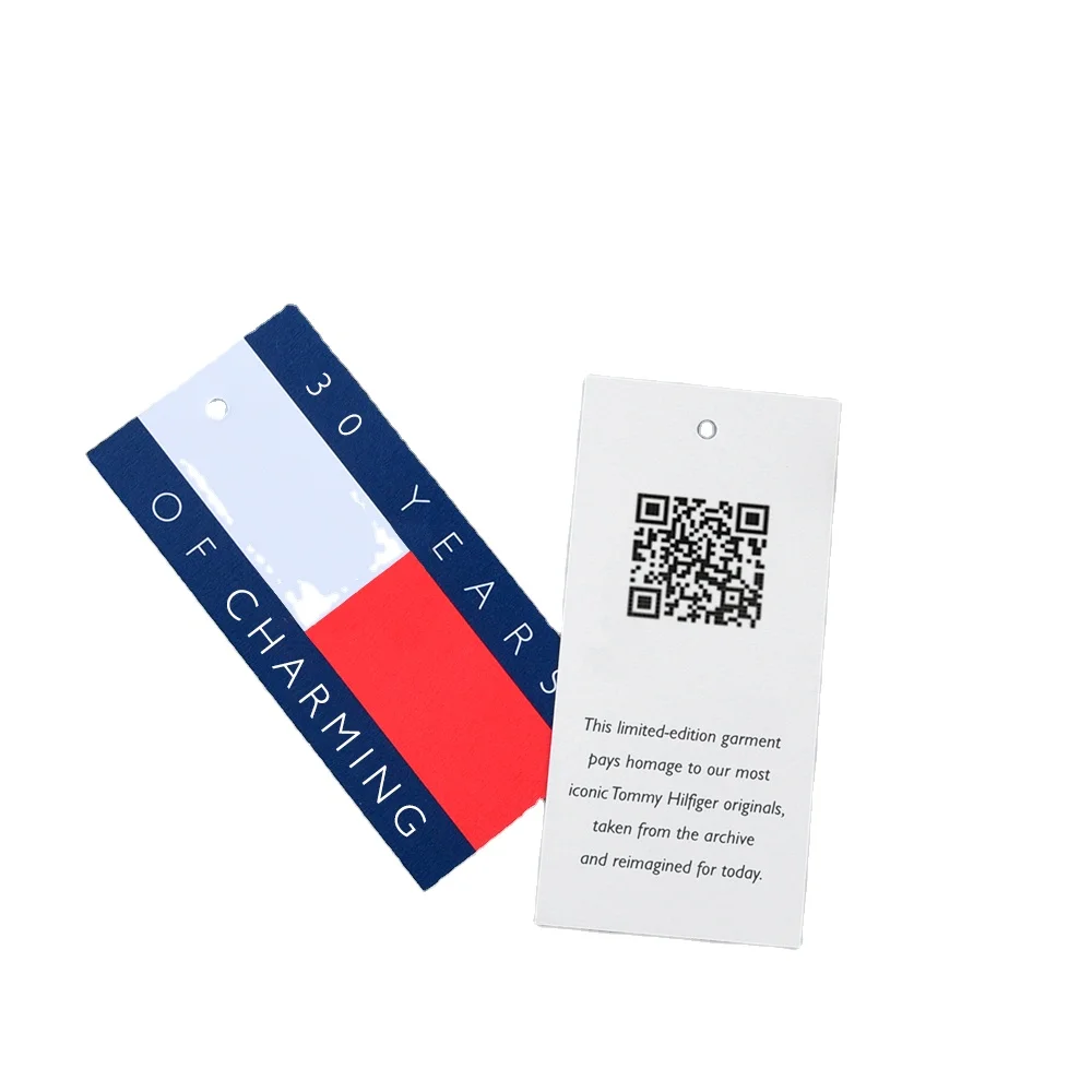 High Quality Print Paper Brand Cardboard Kraft Paper Tags Hang Label Tag With Hemp Rope for Jeans