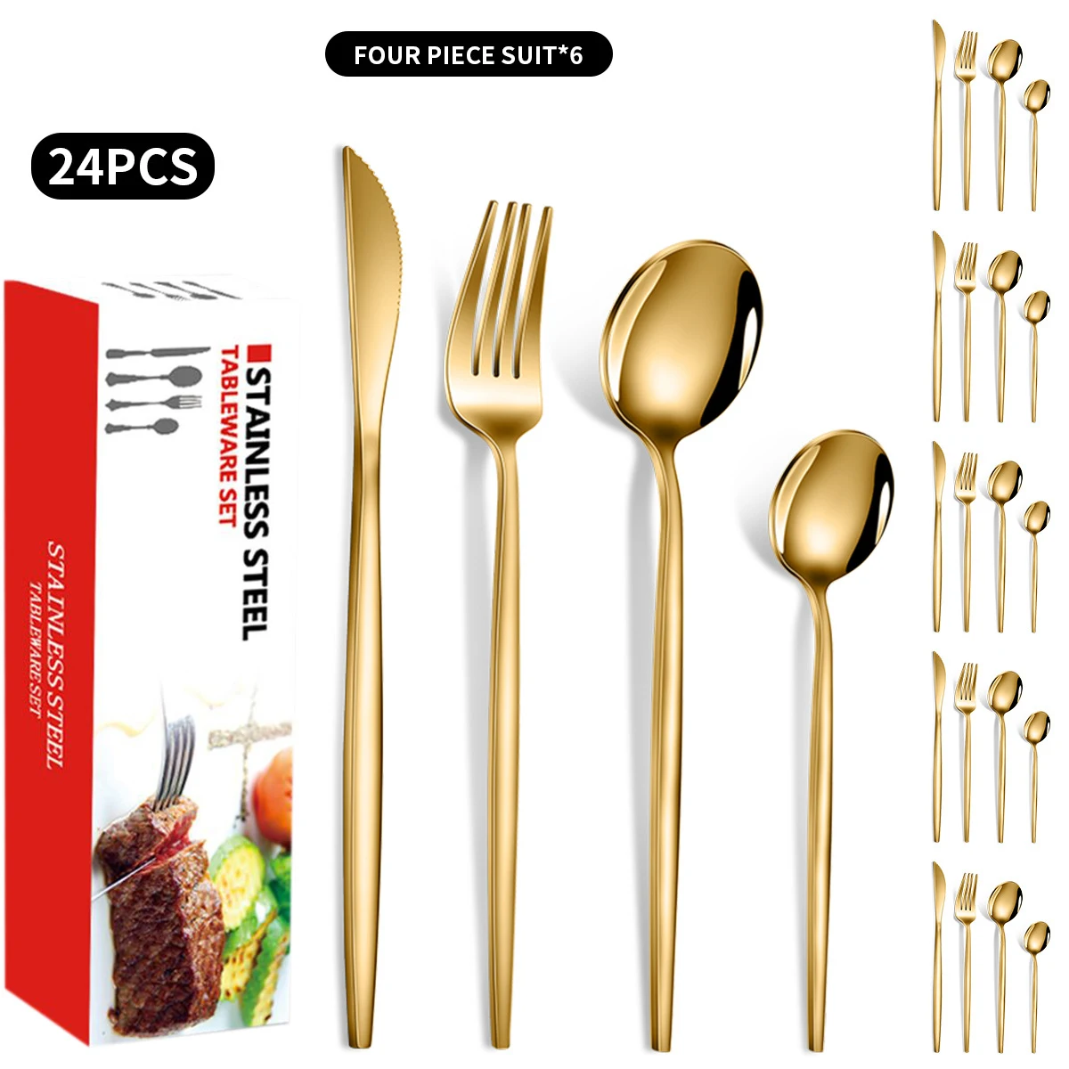 24pcs stainless steel fork and spoon Flatware Set black cutlery set Spoon Fork Gold Cutlery for kitchenware