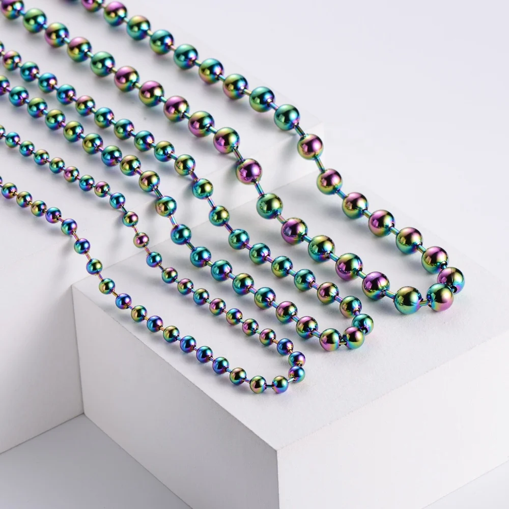 Rainbow Titanium Plated Hematite Seven Color Stainless Steel Bead Chain Necklace Bracelet Jewelry Sets for Women Gift