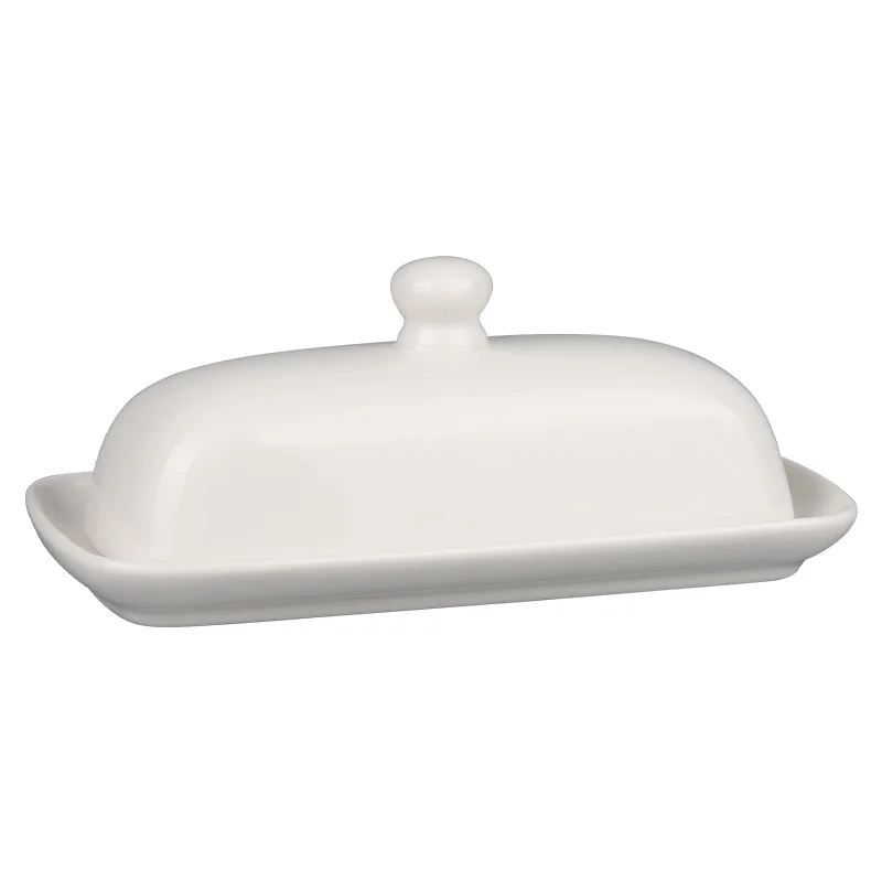 Custom Porcelain Cheese Butter Keeper Container Handle Cover Rectangular Ceramic Butter Dish With Lid