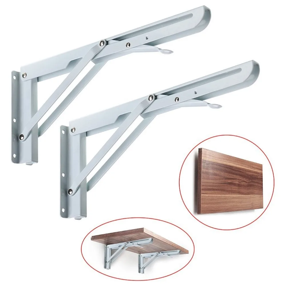 
8' White Black Metal Triangle Table Bench Folding Adjustable Shelf Bracket 