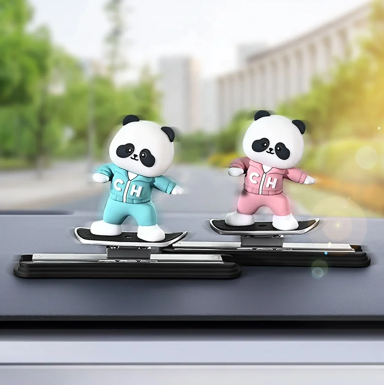 Figurine Ours Skateboard Tableau De Bord Voiture - Décoration Amusante Et Glissante