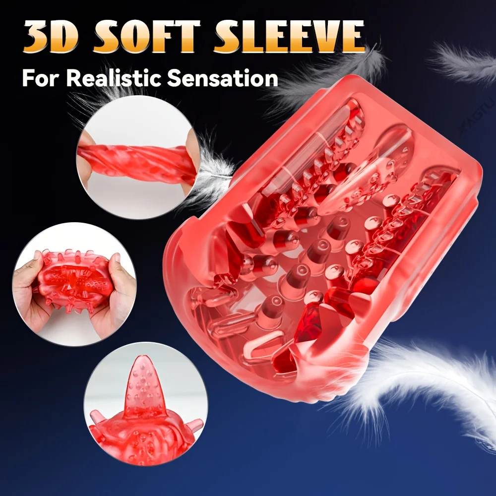 Red 3D Sleeve Textured Automatic Thrusting Rotation Male Masturbator Penis Pump Sucking Pocket Pussy Blow Job Machine Sex Toys
