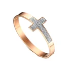 Unique Jewelry Design Fashion Catholic Cross Bangle Jewelry Stainless Steel Rose Gold Plating Jesus Cross Bangle With Clay CZ
