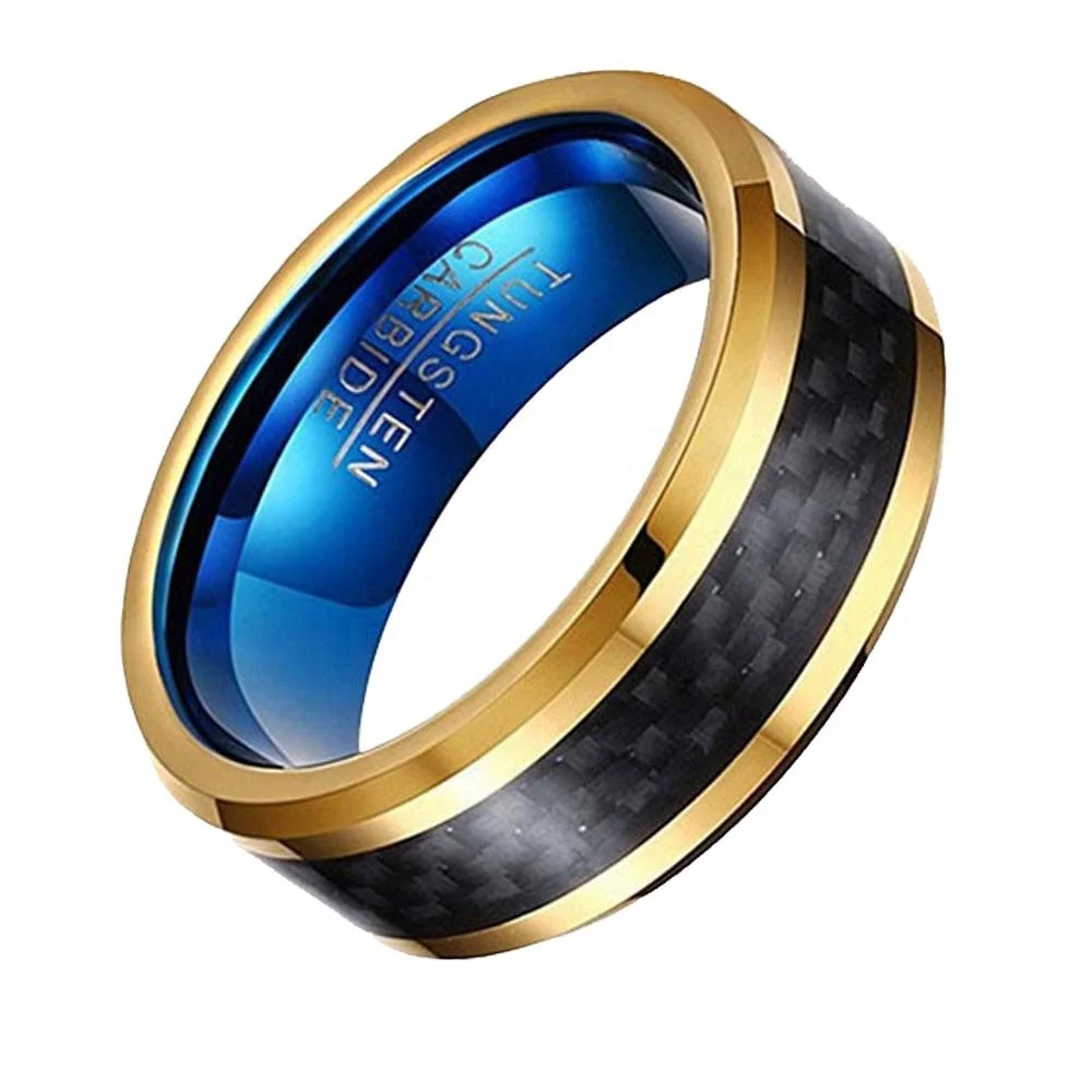 Jewelry Black and Gold Tungsten Ring 24K Gold Plated Tungsten Carbide Ring Tungsten Carbon Fiber Ring