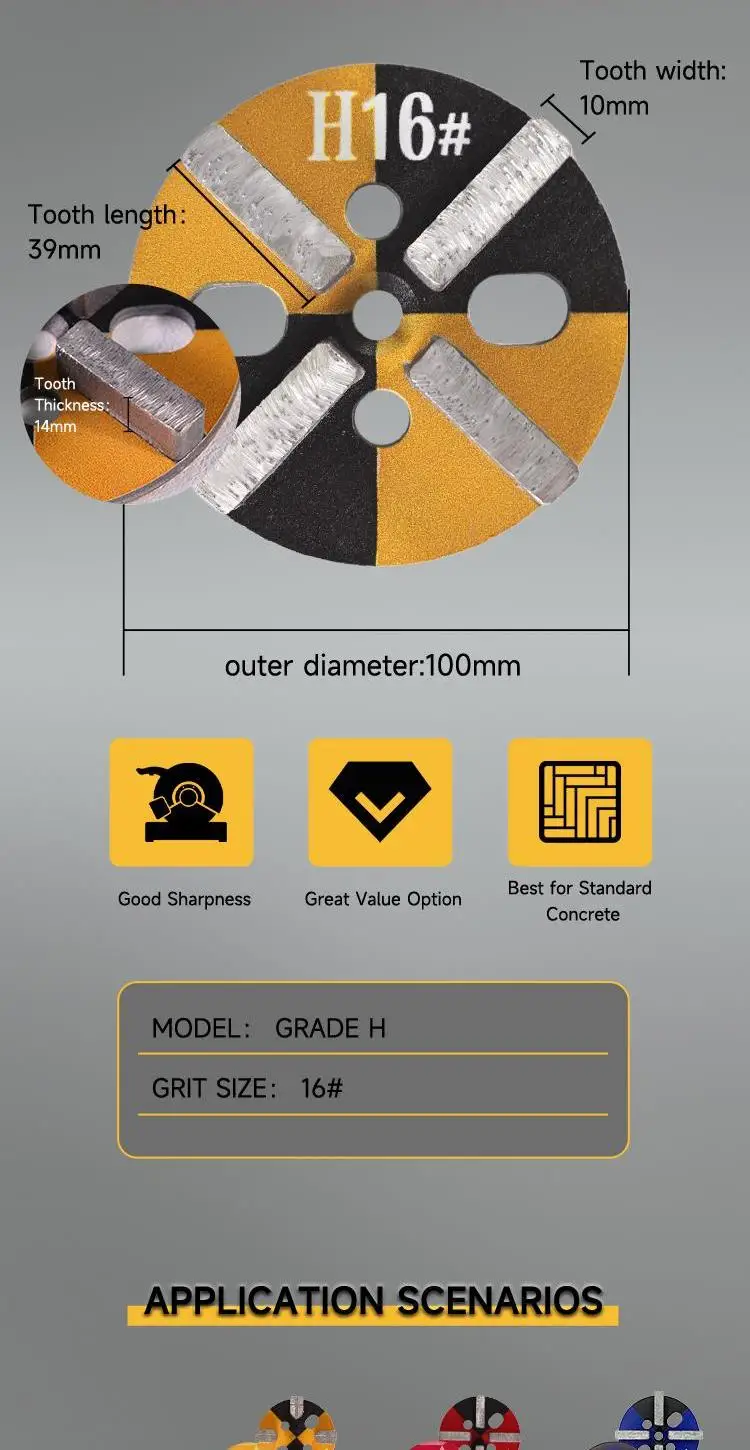 100mm 4'' 16# High Quality Concrete Floor Grinding Disc Diamond Grinding Plates for Multi Floor Type