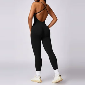 Women Sexy Color Yoga Pants Jumpsuit Lady Casual Backless V Waist Gym Bodysuit Female Workout One-piece Overall