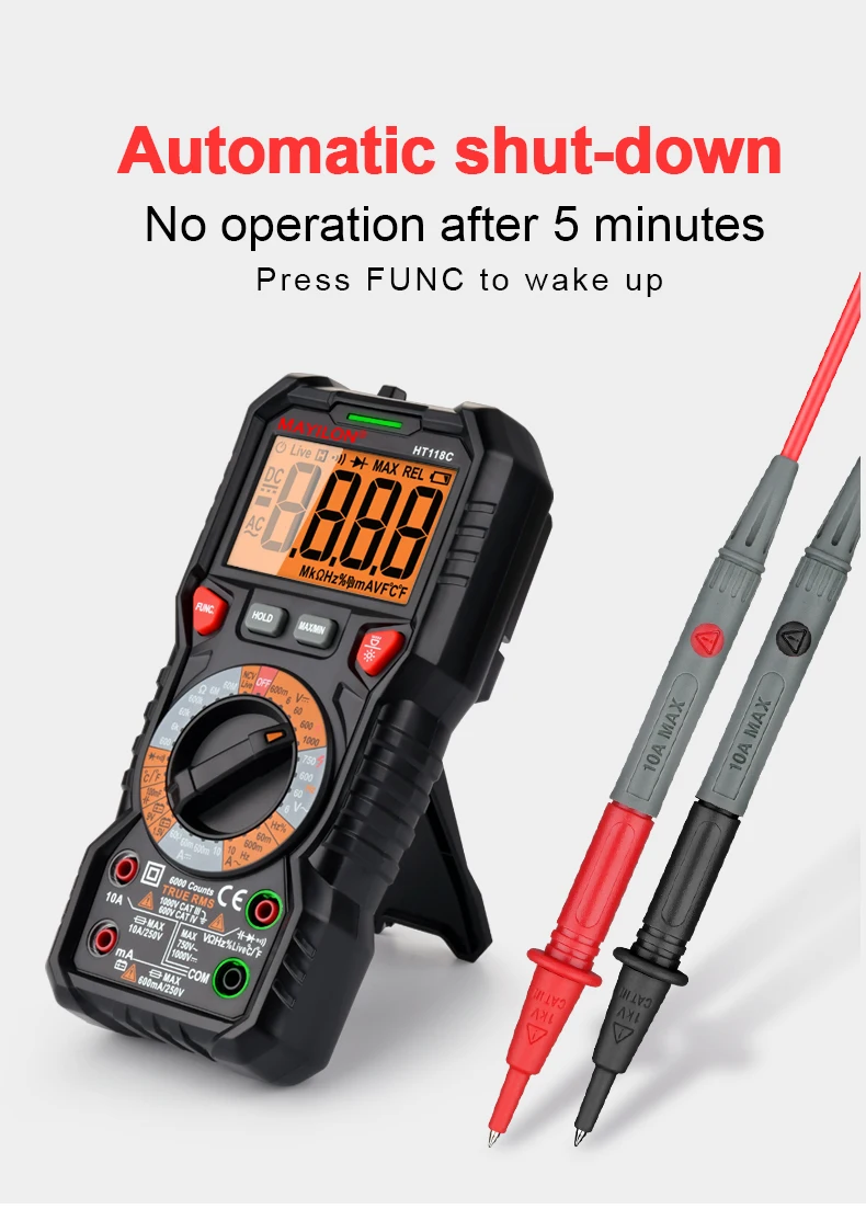 MAYILON Digital Multimeter NCV Voltage Capacitance Frequency Transistor Tester 1000V AC DC Ohm True RMS Multi Meter HT118C