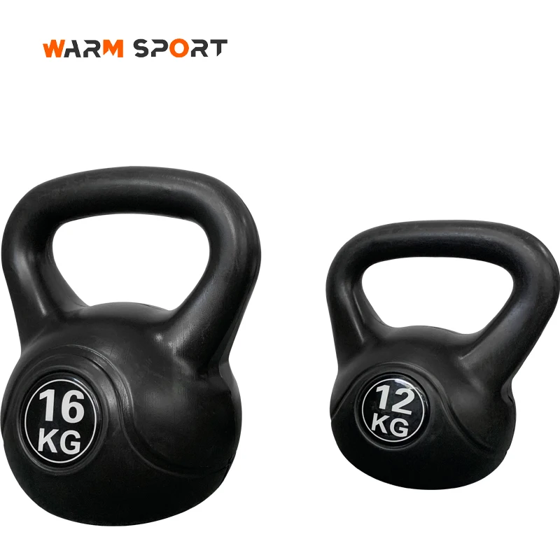 Factory Gym Strength Training Custom Different Weight 16KG 20KG 24KG LBS Black Sand Filled Plastic Cement Kettlebell