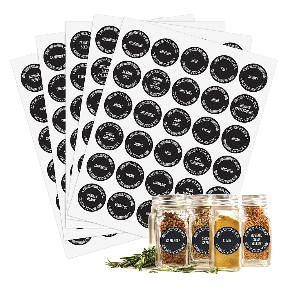 Custom Minimalist Spice Jar Labels Preprinted Spice Stickers Fits Round Bamboo Jars or Rectangular Spice Jars Waterproof Label