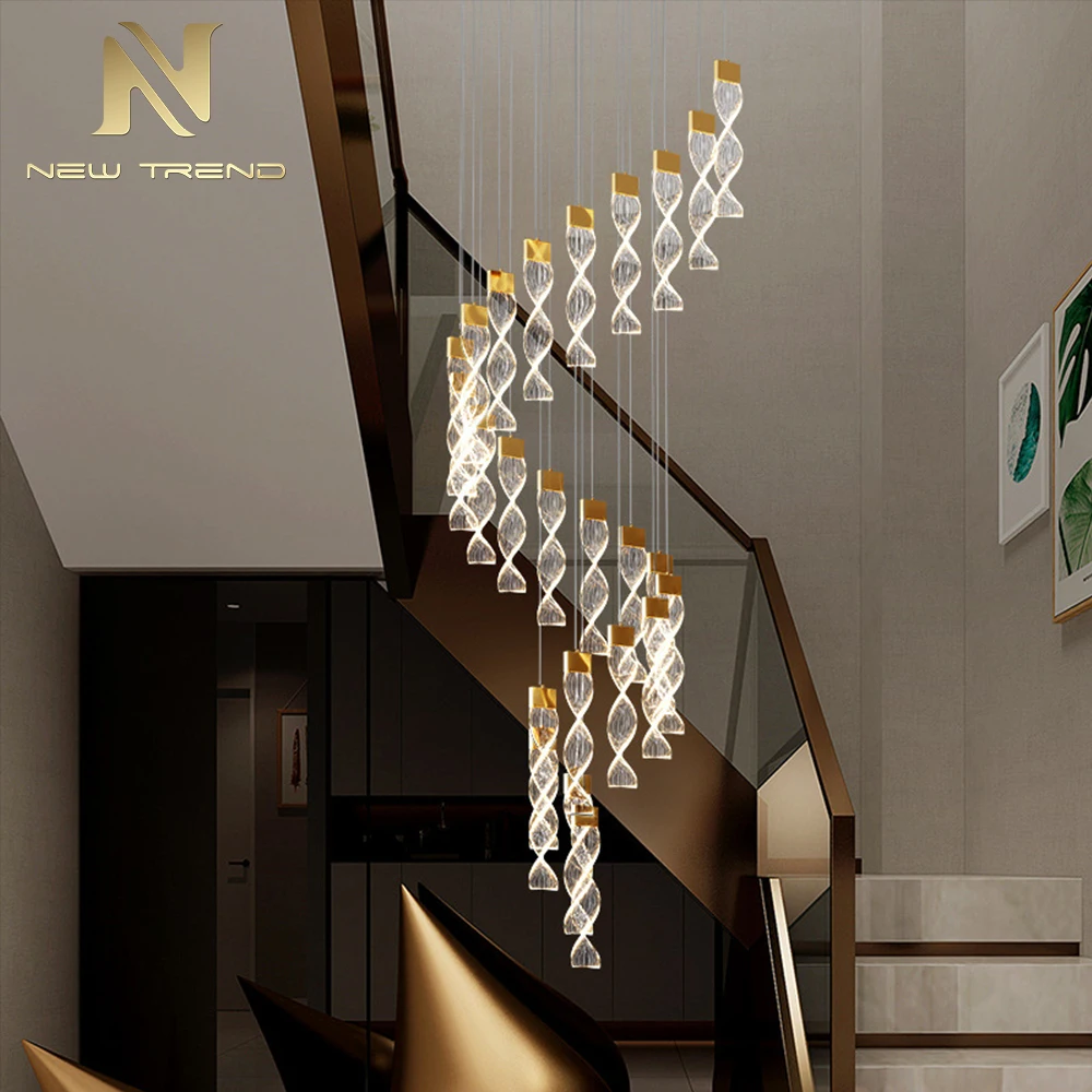 PD8008 Large Modern Acrylic Ring Chandelier High Ceiling Spiral LED Pendant for Villa Staircase