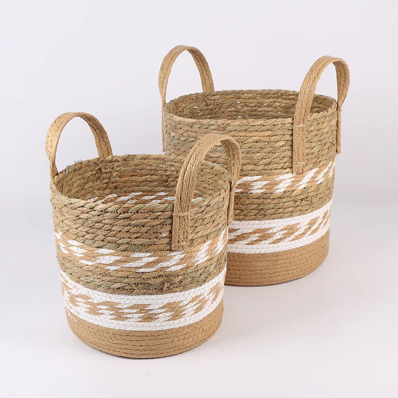 Handmade Woven Straw Basket Natural Laundry Storage Seagrass Baskets