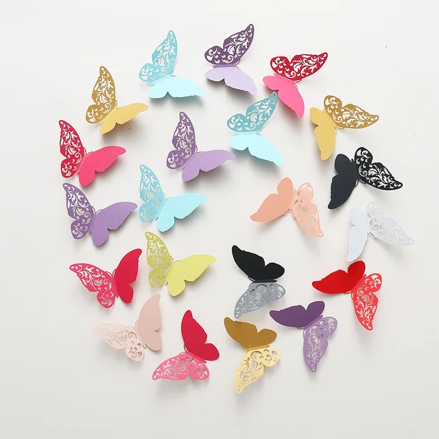 12Pcs/Bags 3D Stereo Butterfly Stickers Colorful Hollow Butterfly Wall Sticker Pearl Paper Decoration Sticker