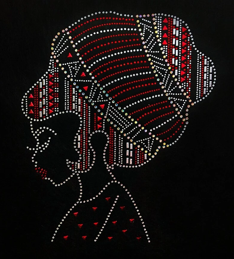 OEM ODM All Natural Afro Girl Rhinestone Transfer Wholesale Black Queen rhinestone heat transfer custom for t shirt