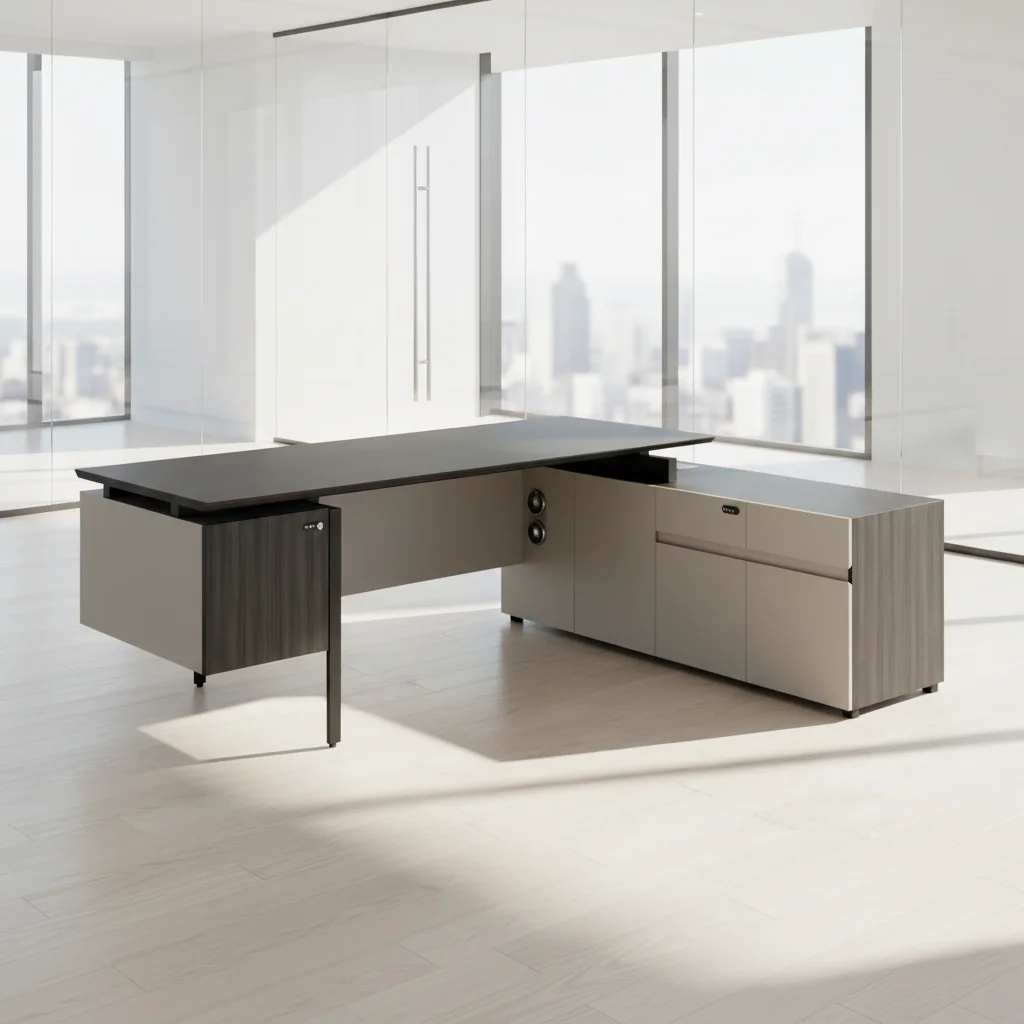 Premium Modern Durable Executive Office Desk Custom Height Wood Top Steel Legs Storage Drawers Cabinet Office Furniture 2