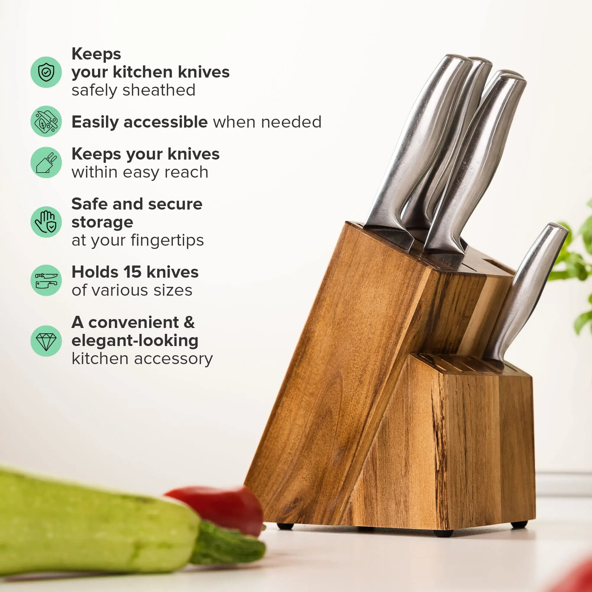 product premium acacia wood knife block detachable multi slot non slip knife holder for kitchen countertop cutlery storage-5