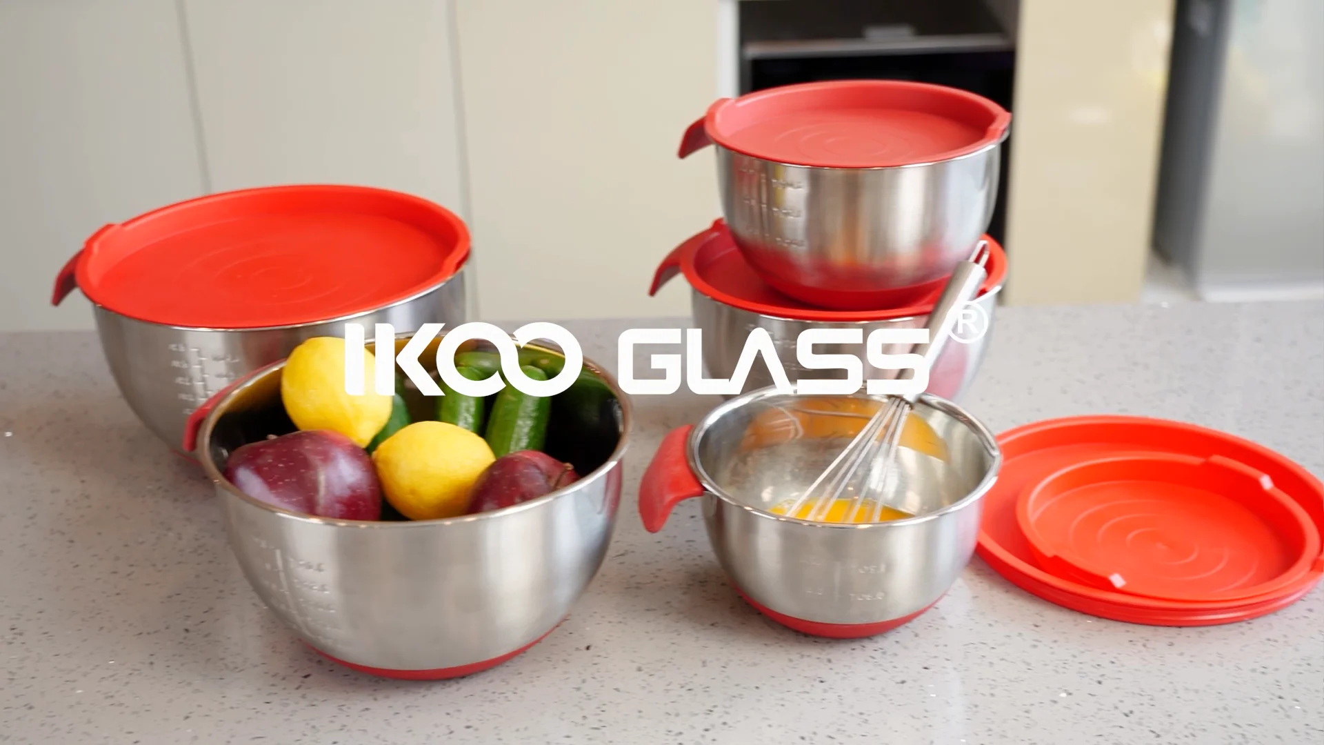 Ikoo Nesting Salad Mixing Bowl Stainless Steel Salad Bowl Set With