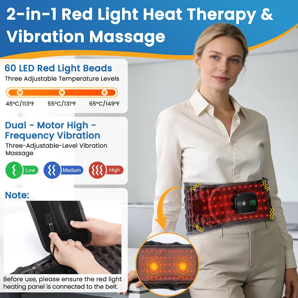 vibration and heat massage belt Heating Vibration Waist Massage Belt, 3 Temperature Settings, Back Waist  Massager, Period Heaing Pads 15-Minute Automatic Timer main image 0