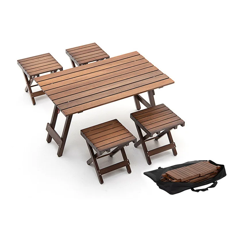 Wooden Portable Folding Camping Picnic Table BBQ Chairs Stools Set 