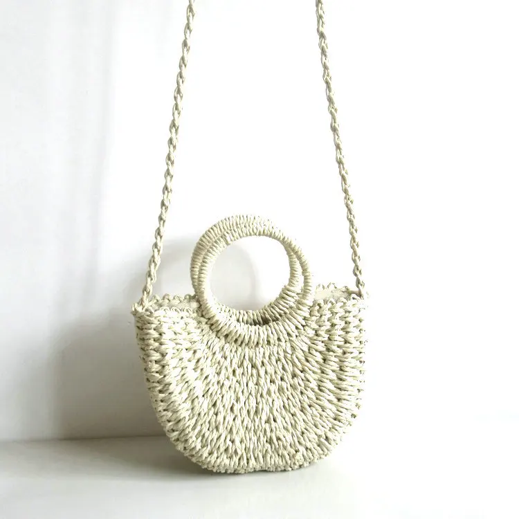 Wholesale Retro Style Casual Hand Baghandmade Round Straw Tote Women ...