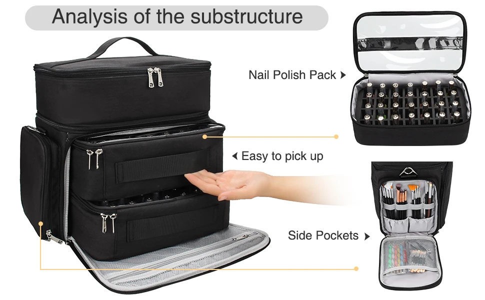 Relavel Nail Polish Trolley Storage Case Large Capacity 56 Bottles Nail