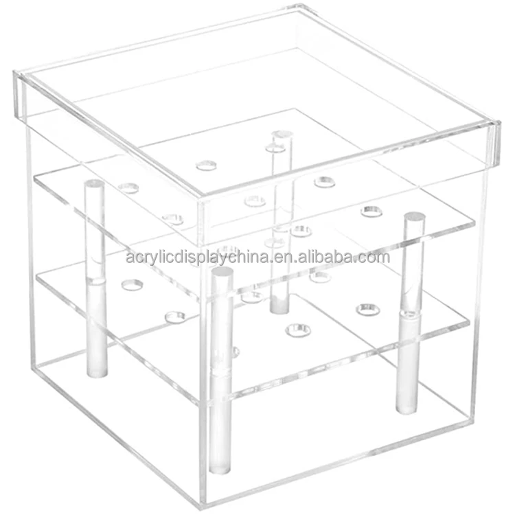 Acrylic Flower Box Water Holder Square Vase With Removable 2 Tiers 9