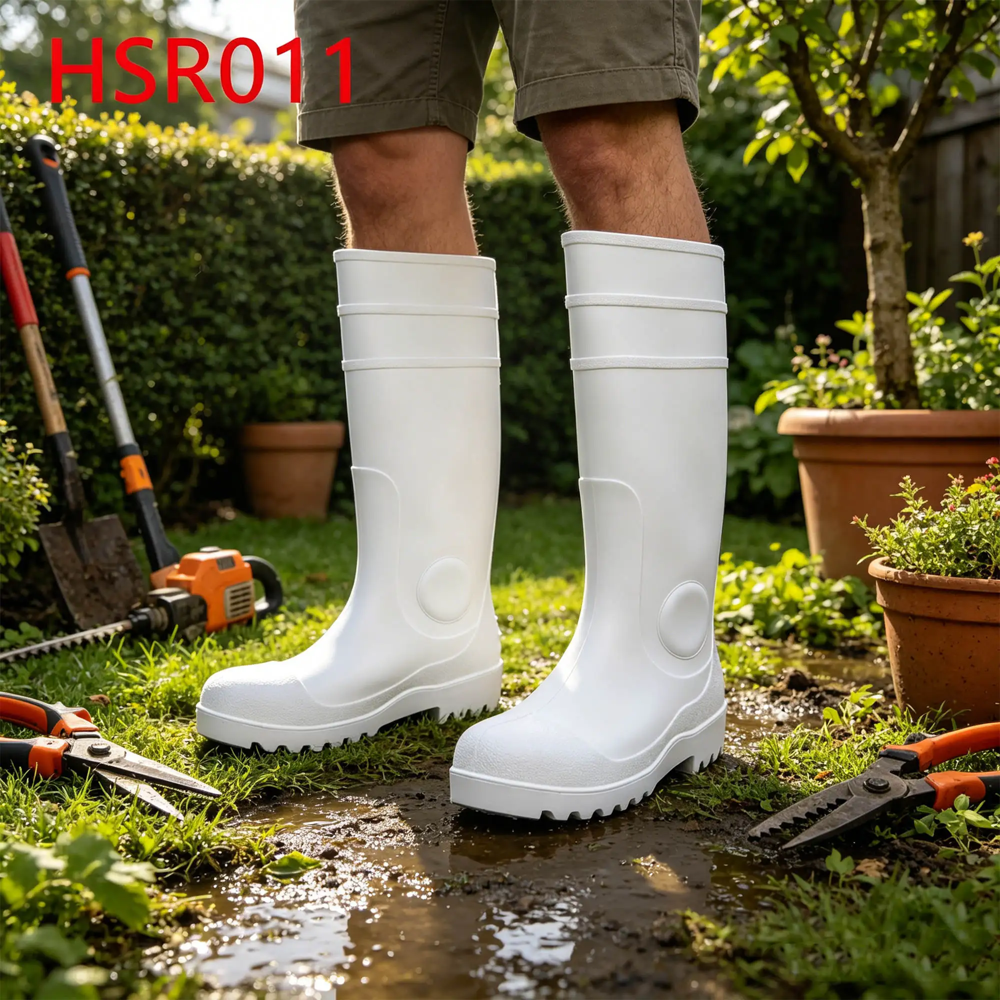 ZYF,Pond Cleaning Steel Toe&midsole Insert PVC Safety Gumboots Hedge Trimming Waterproof Fully White/black Garden Boots HSR011