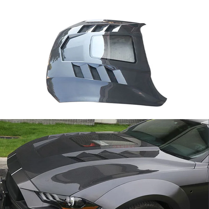 Car Carbon Fiber Fibre Front Bonnet Engine Clear Hood Vented For Ford Mustang 2018-2022