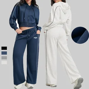 Custom Women's Sweatsuit with logo Gym Clothes 2 Piece Hoodie Jacket and Loose Fit Sweatpants Jogging Suit Sweatsuits Women Sets