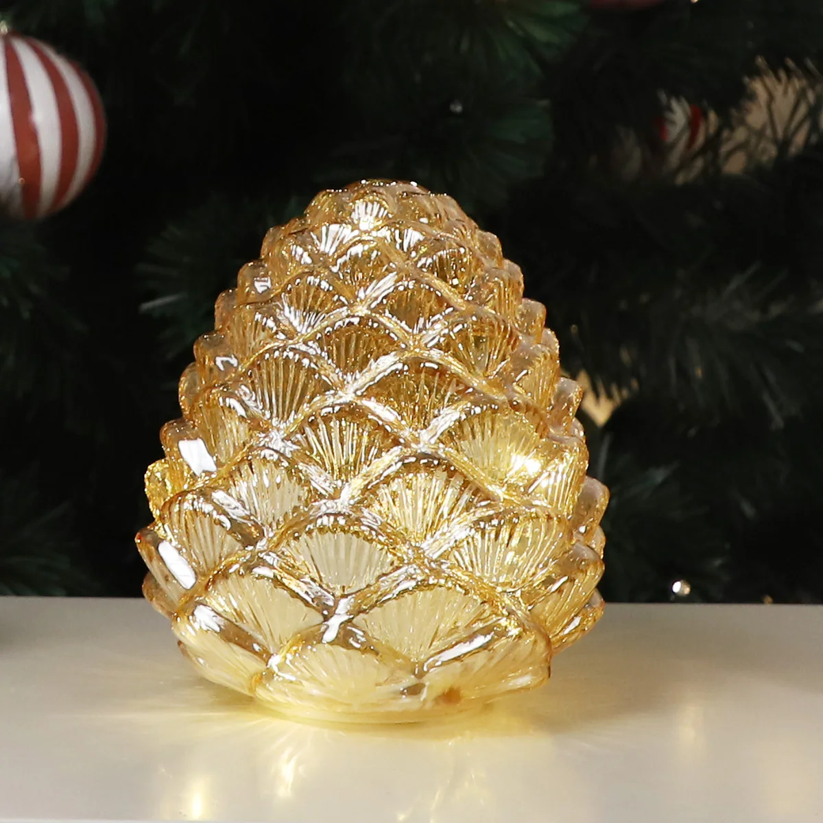 Luxury Big Hand Blown Golden Glass Transparent Pine Cone Shaped Christmas Decoration New Year Party Holiday Home Ornaments