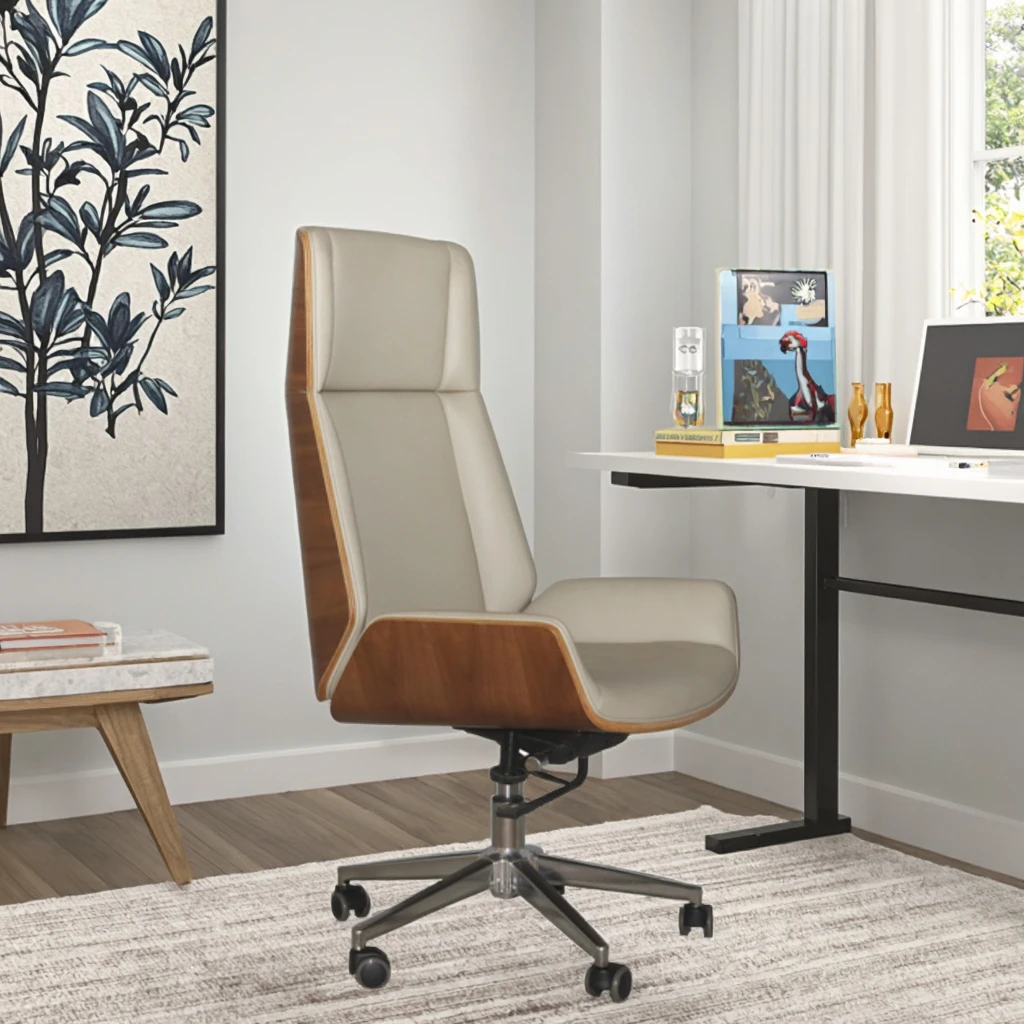 Mid Back Office Task Chair PU Leather Surface Fixed Tilt Angle Ergonomics Support 3