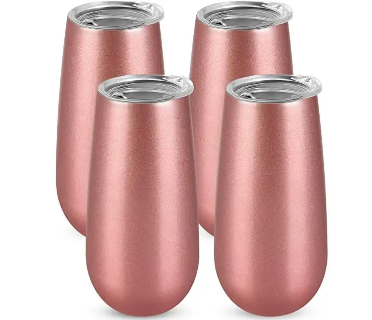 6 OZ Double-insulated Wine Tumbler with Lids Unbreakable Cocktail Cups Champagne Glasses for Toasting Sipping Black 8 Packs Stemless Champagne Flutes Wine Tumbler 
