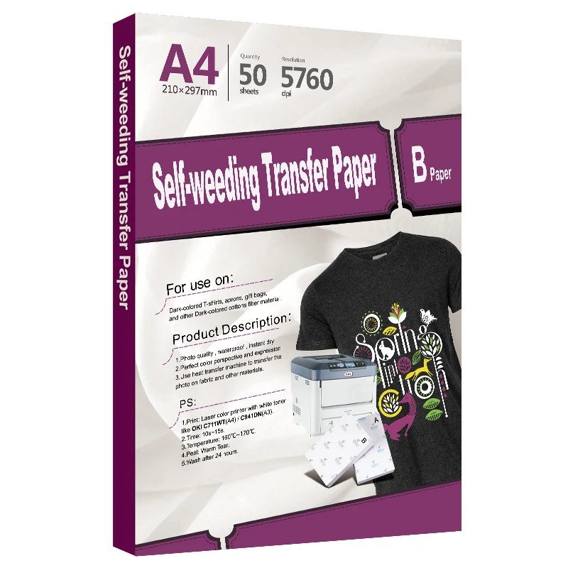 Vision Laser Dark Self Weeding Transfer Paper Used for 100% Cotton Fabrics,OKI Printer,A Film and B Paper