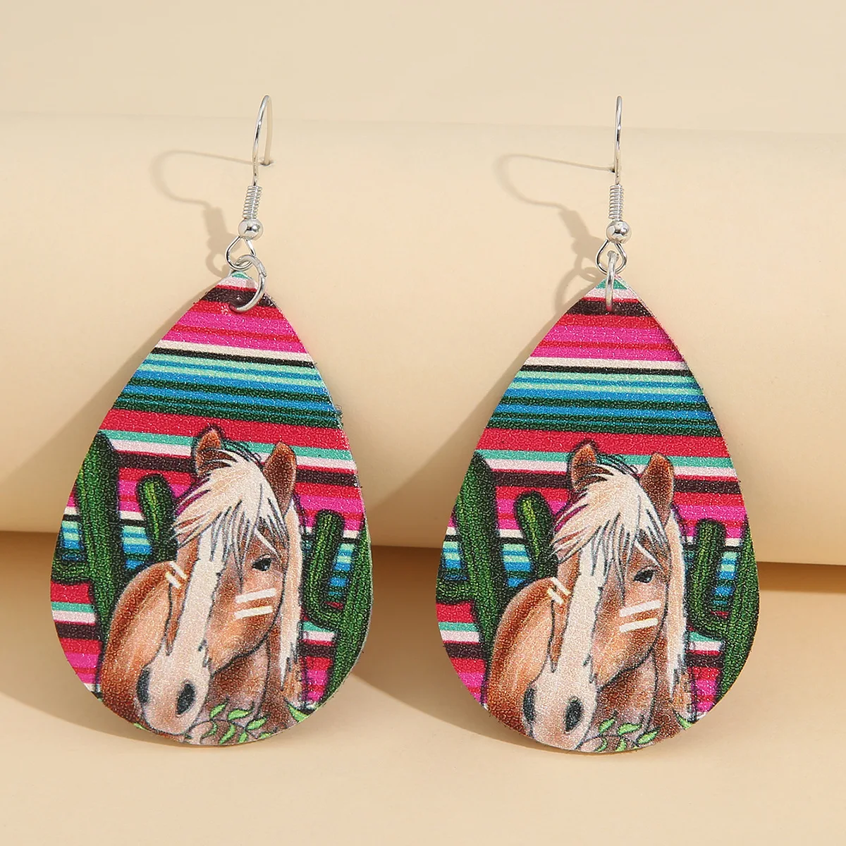 2022 Bohemian Creative Boutiques Vintage Colorful Cactus Horse Earrings