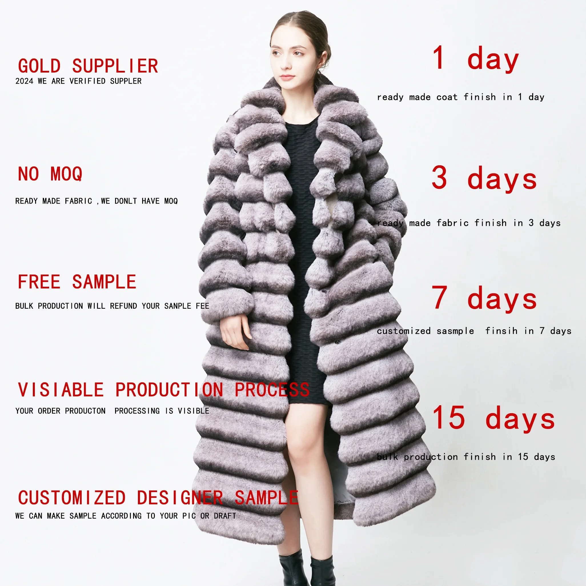 Elegant Turn Down Collar Vintage Large Long Faux Rabbit Fur Chinchilla Trench Womens Faux Fur Coat