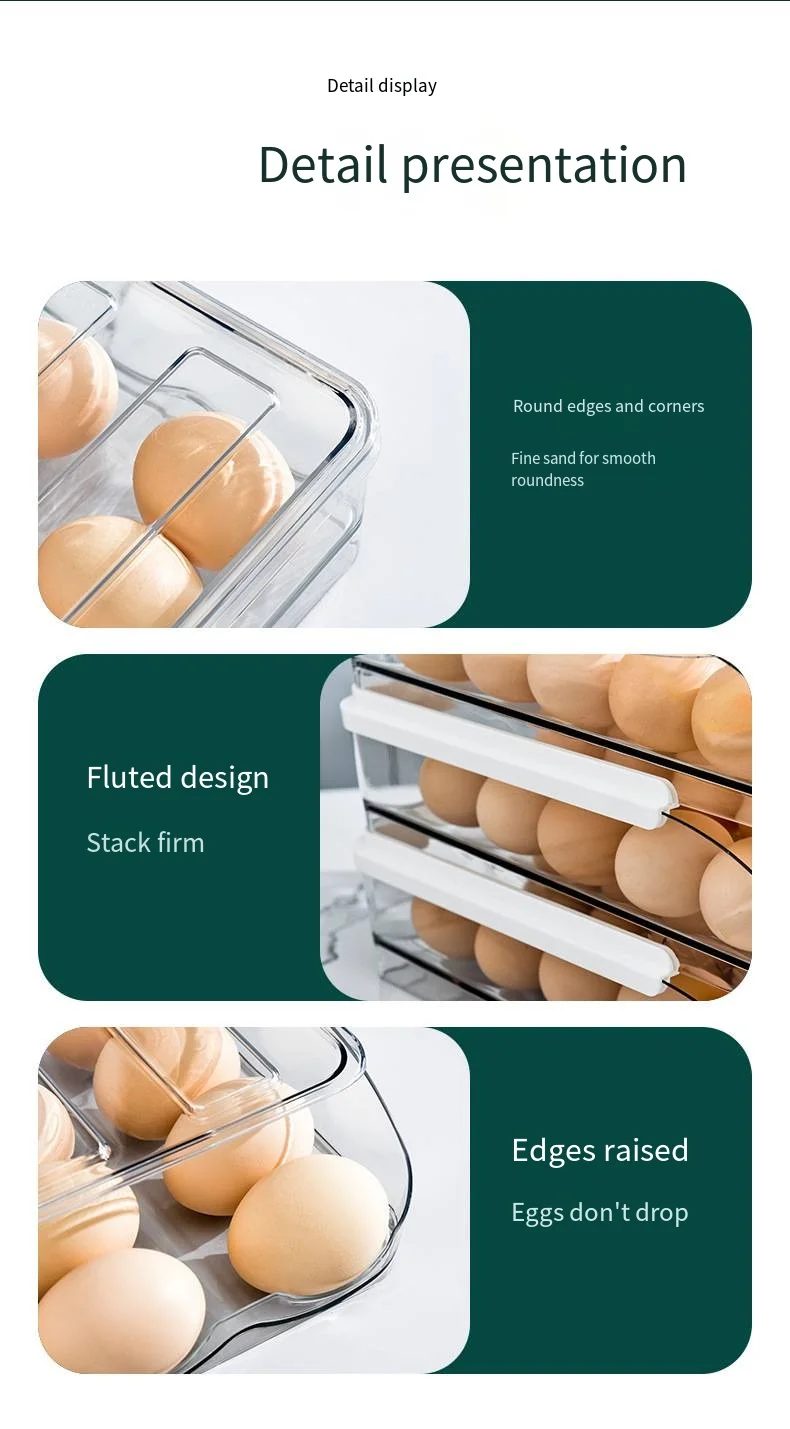 Household egg tray Kitchen refrigerator egg container Food preservation storage box Multi-layer roll-on egg carton with lid supplier