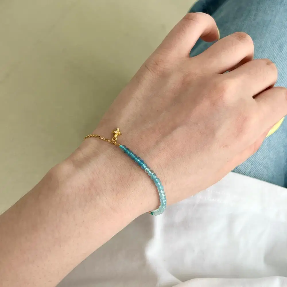 KAKODIY Ins Style 18K Gold Plated 925 Sterling Silver Jewelry Natural Blue Crystal Bead Chain Bracelet detail 1