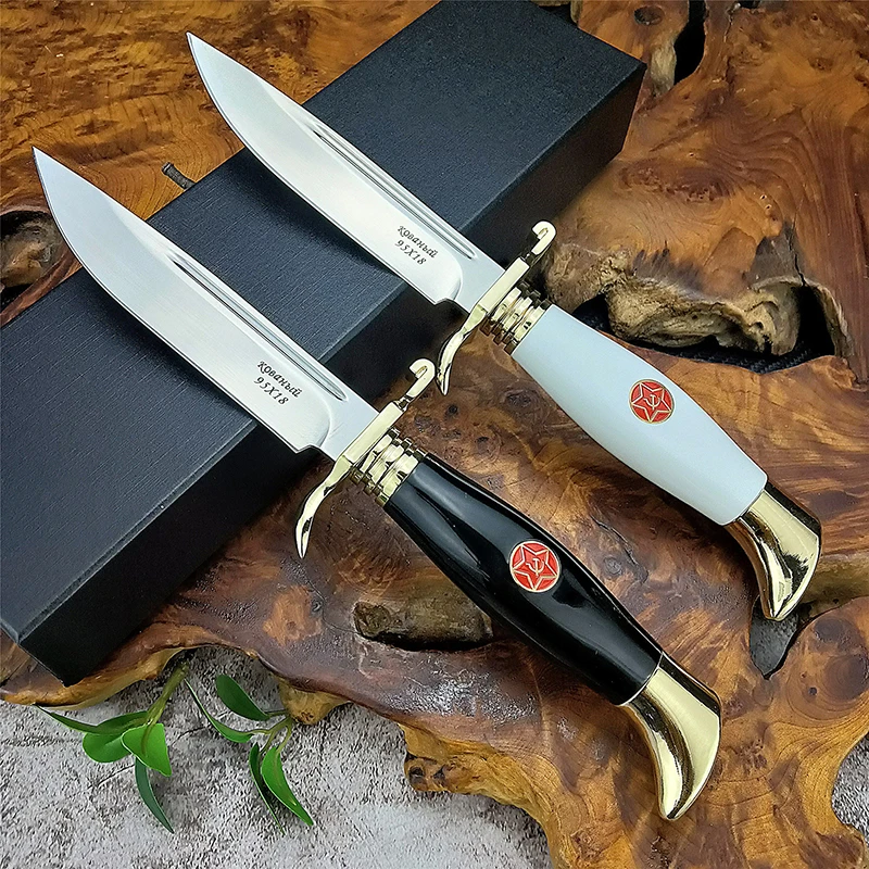 7.28 Inch Fixed Blade Hunting Knife With Pu Leather Sheath 440c Blade ...