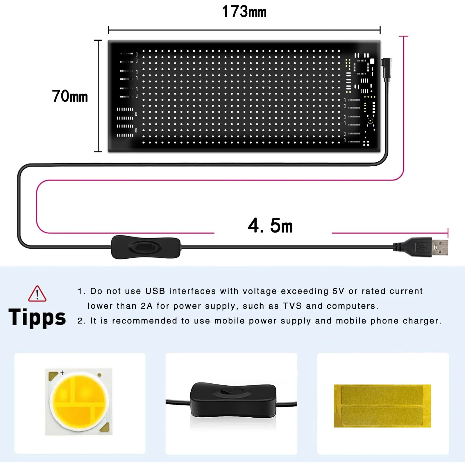 Programmable LED Sign Flexible USB 5V Bluetooth APP Control Custom Text Pattern Scrolling LED Display for Car Store Party