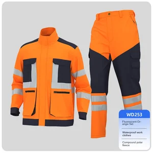 Winter Cotton Velvet Breathable Hi Visibility CE Certified Unisex Work Clothes Set Custom Fluorescent Warm Waterproof
