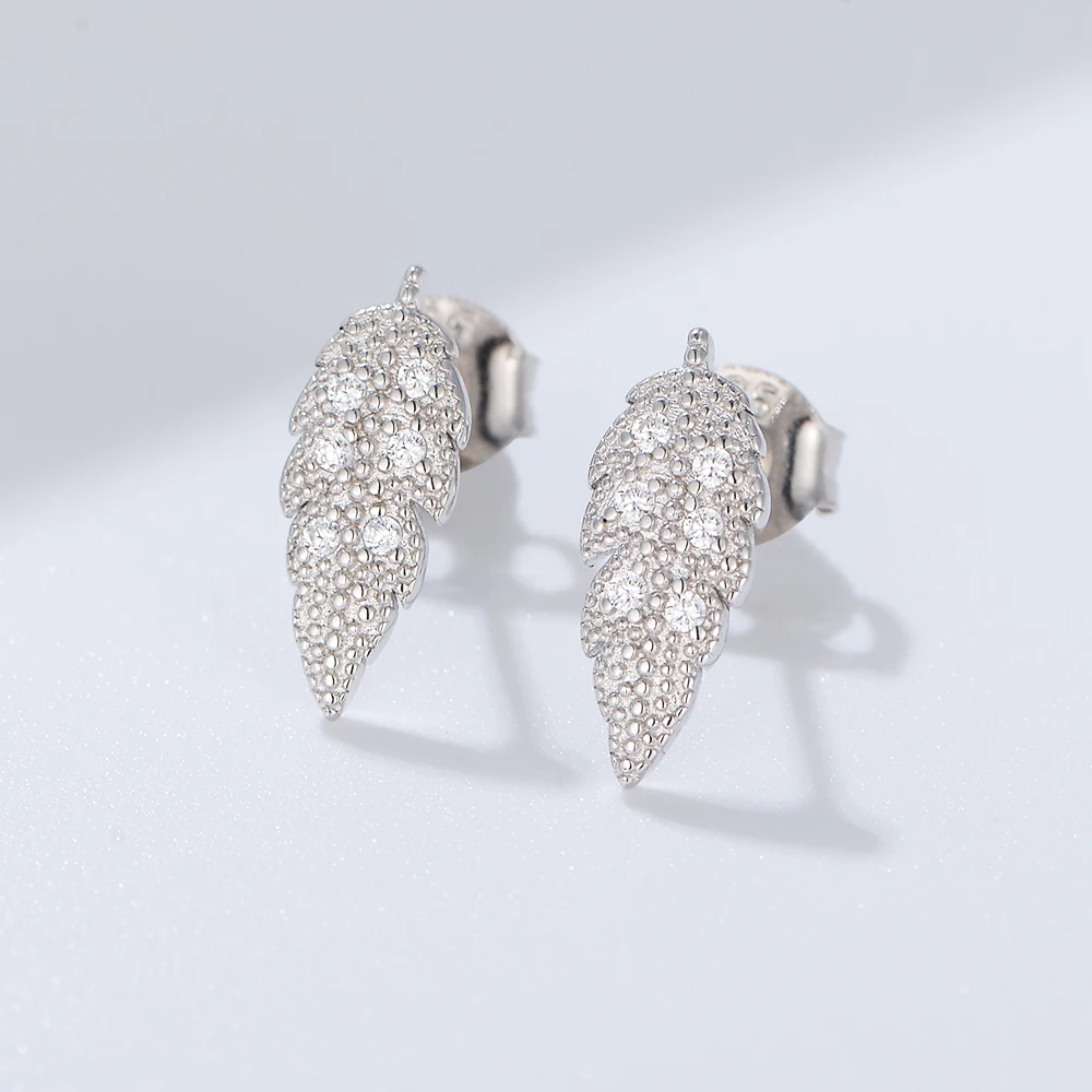 Mini Peishang Leaf-Shaped Gold Plated CZ Stud Earrings for Women