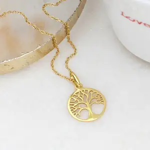 Wholesale High Quality Tree of Life Jewelry Necklace 18ct Gold Plated 925 Silver Tree of Life Necklace