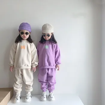 New Arrival 2021 Autumn Winter Fashion Design Two Piece Kids Knit Set T shirt And pants Set For Little Girls two piece