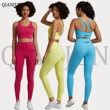 Gym Apparel Custom Seamless 2 Pieces Active Wear Suits Sports Bra Leggings Shorts Workout Yoga Sets Fitness For Women