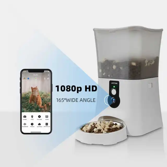 Smart 5L Automatic Stainless Steel Pet Feeder with HD 1080P Camera Bowl & Feeder for Cats and Dogs 5L Capacity Food Storage