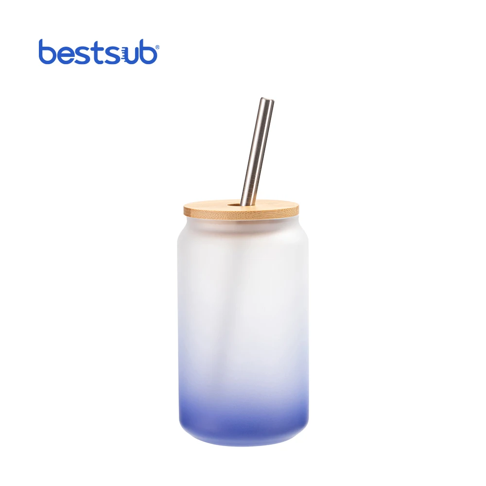 Craft Express 6 Pack 13 oz Sublimation Can-Shaped Frosted Glasses with  Bamboo Lids and Straws