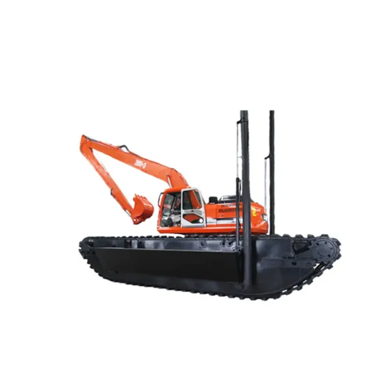 Amphibious Excavator with Floating Pontoon Used in the Water