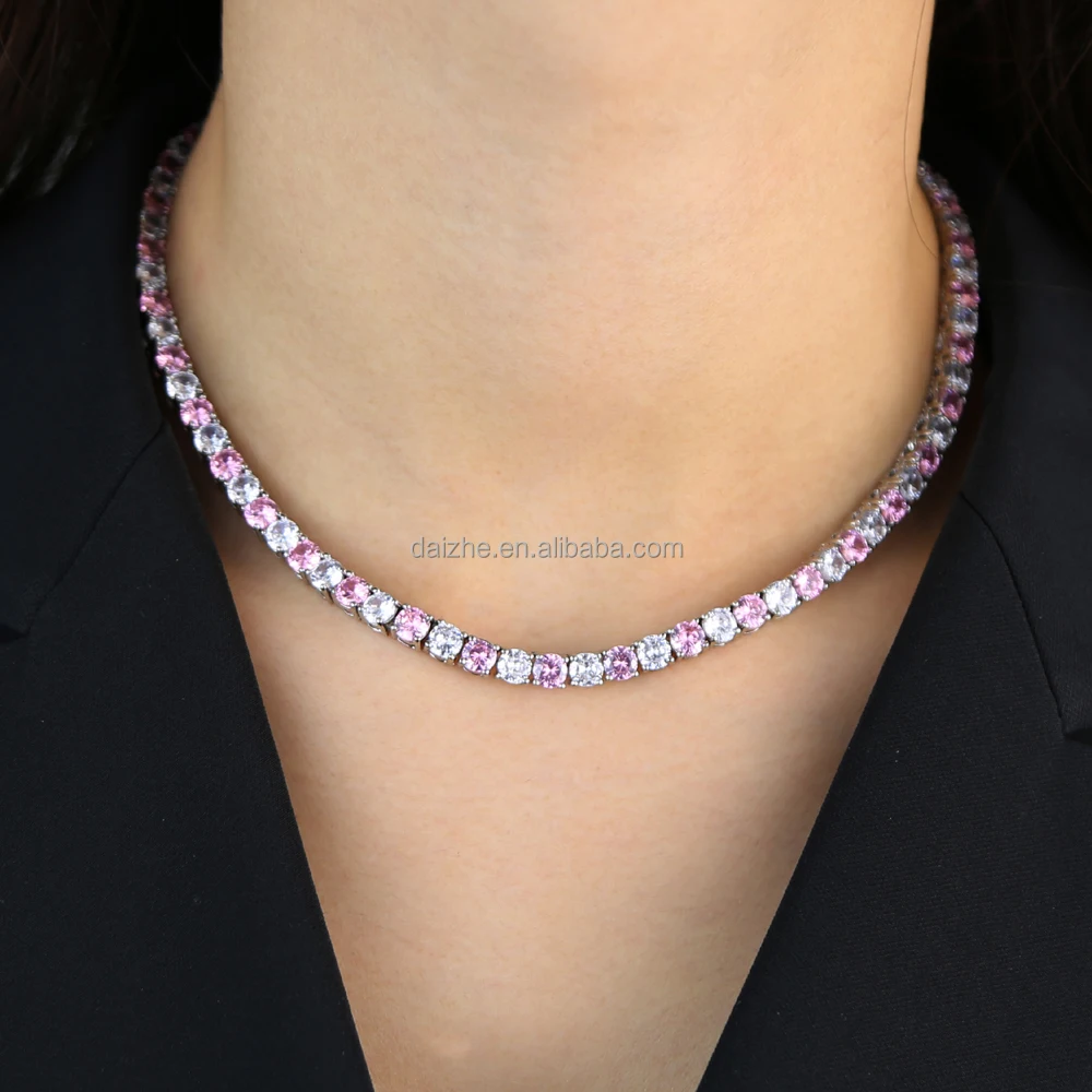 New Hip Hop Iced out Bling Pink Diamond Women Charm Jewelry Geometric  Square Cubic Zircon Cluster Tennis Choker Necklace - China Choker Necklace  and Diamond Necklace price